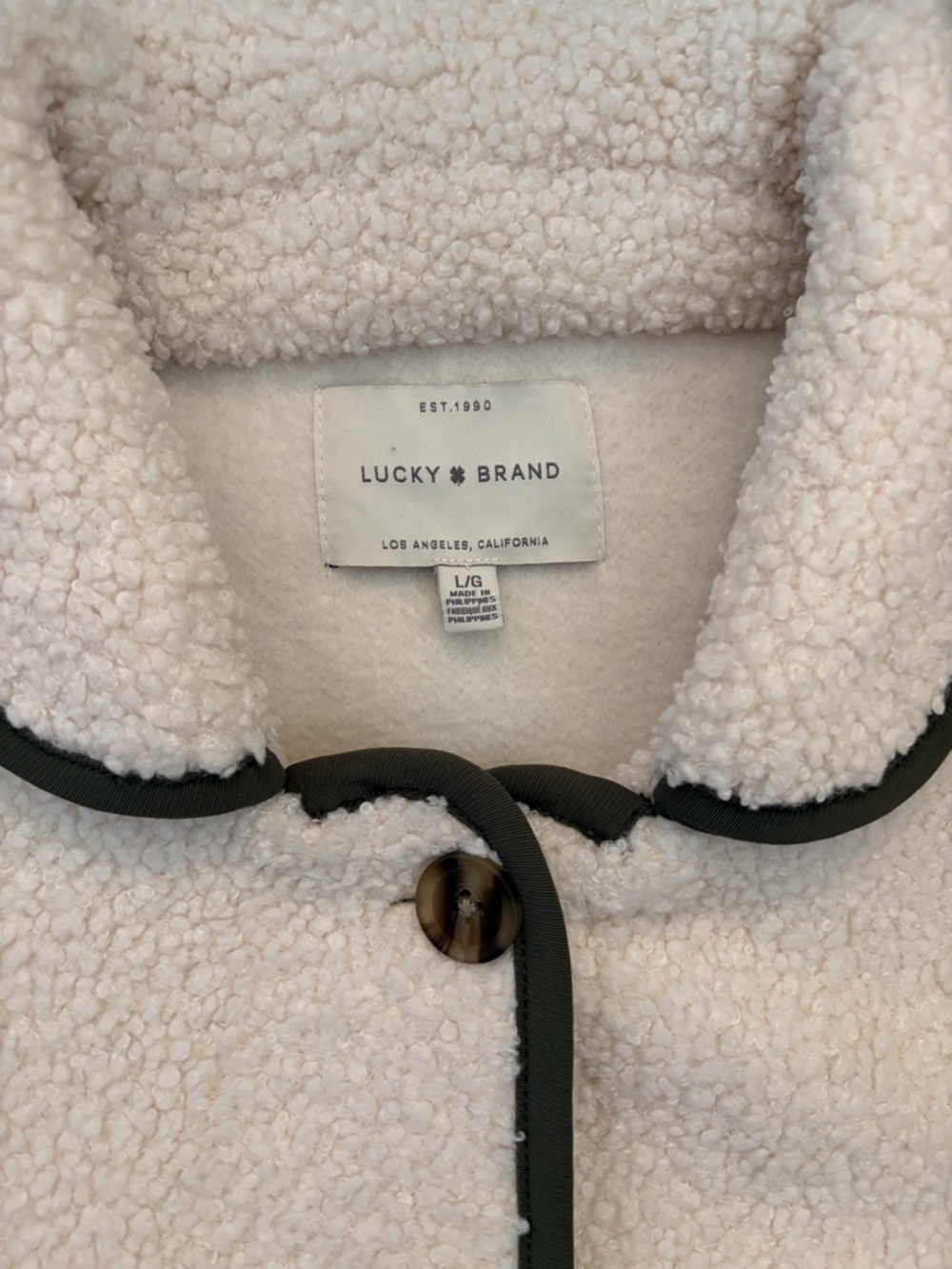 Lucky Brand Cream Sherpa Jacket with Dark Trim - Picture 2 of 3